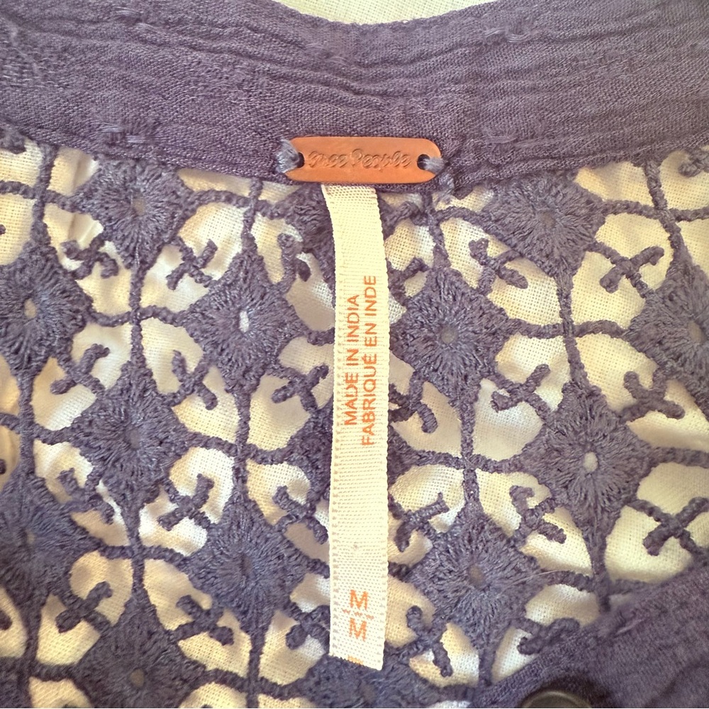 Free People The Best Button Down Mesh Back Long‎ Sleeve Blouse Top Size M - Picture 8 of 10
